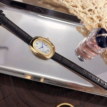 Ladies' New Oval Bathtub Egg-Shaped Belt Quartz Watch Elegant Miniature Vintage-Style Wristwatch Stylish Trendsetter