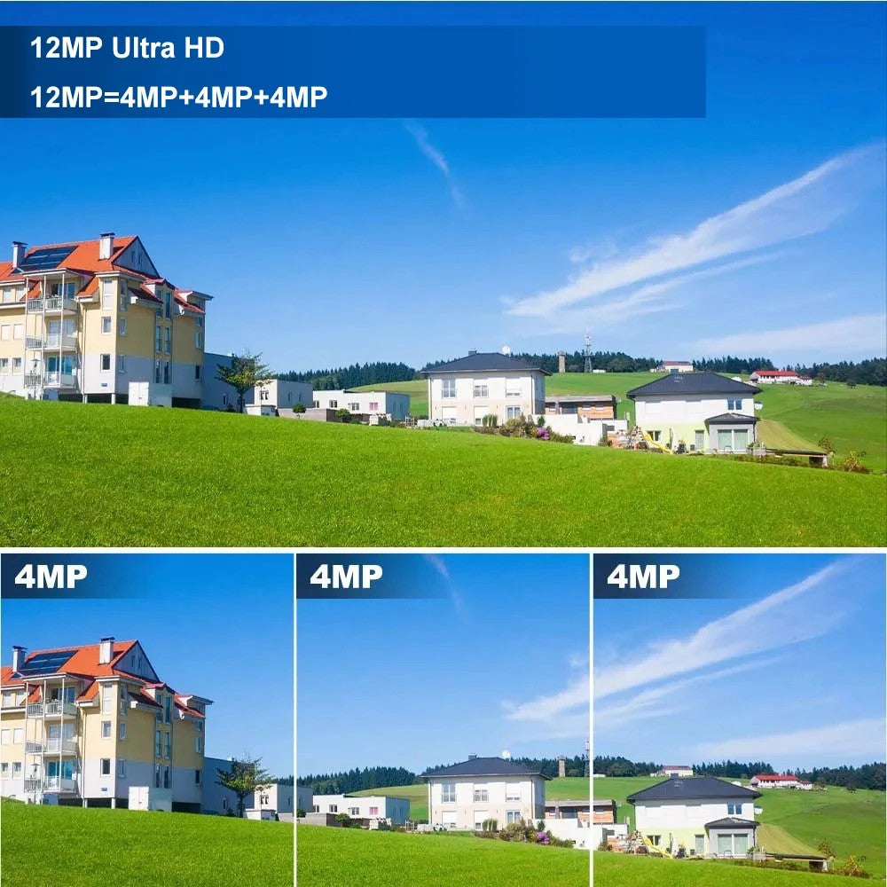 V380 Pro 12MP  Solar WIFI IP Camera CCTV Two Lens Three Screen Auto Tracking Outdoor 6K Security Surveillance PTZ Camera