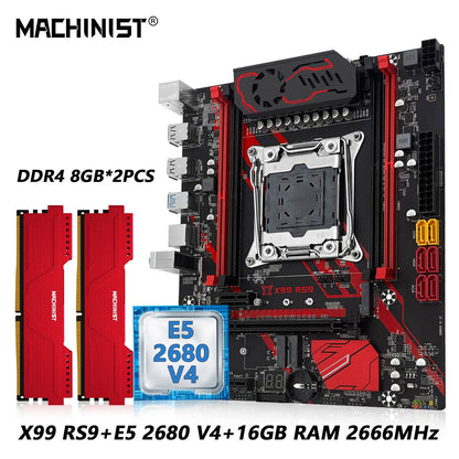 Placa-mãe MACHINIST X99 RS9 LGA 2011-3 Intel Xeon E5 2680 V4 CPU e kit opcional de memória RAM DDR4 16 GB com quatro canais USB3.0