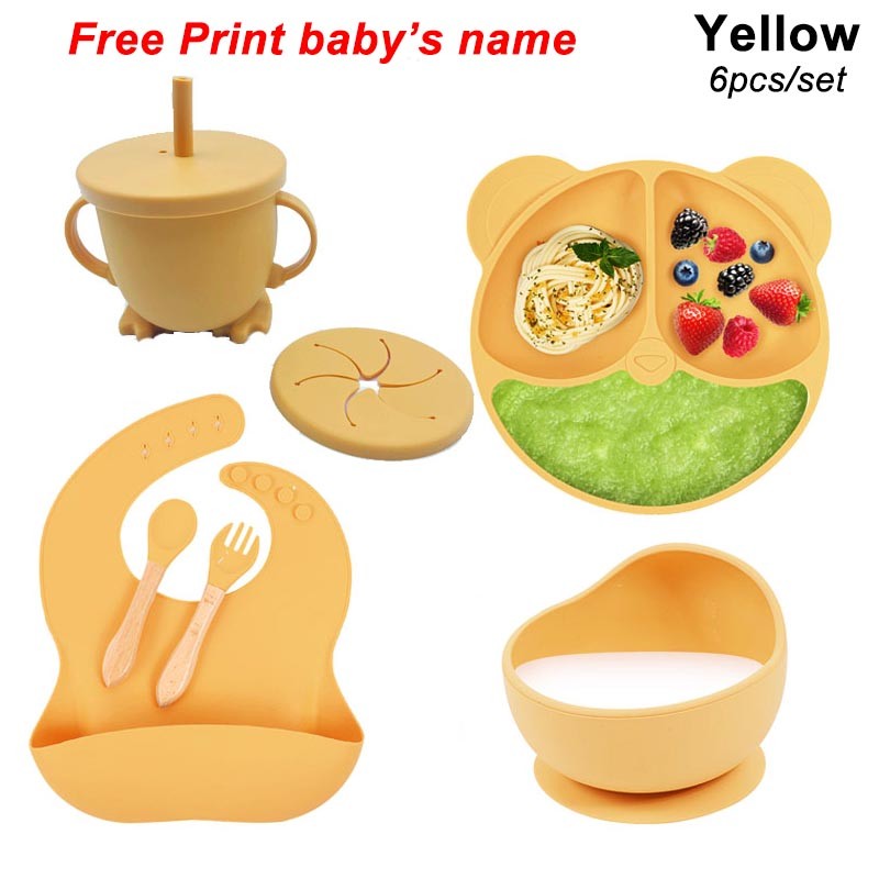 Personalized Name Tableware For Kids Silicone Suction Cup Plate Bowl Baby Feeding Set Children Dinner Dishes Bowl Spoon Cup