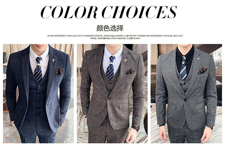 Men's High-quality Plus Size 5XL-M 3-piece Suit (suit+vest+pants) Business Fashion Plaid Suit Groom's Wedding Banquet Set