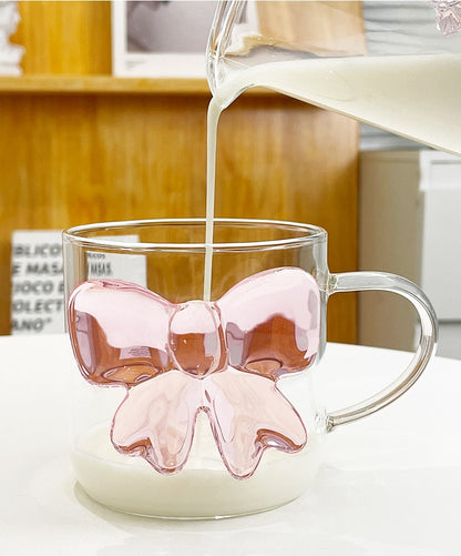 Taça Decorativa de Vidro com Laço Grande Rosa Copo de Vidro Taça de Vinho com Alça de Laço Copos Resistentes ao Calor Tigela de Sobremesa e Sorvete de Alto Borossilicato