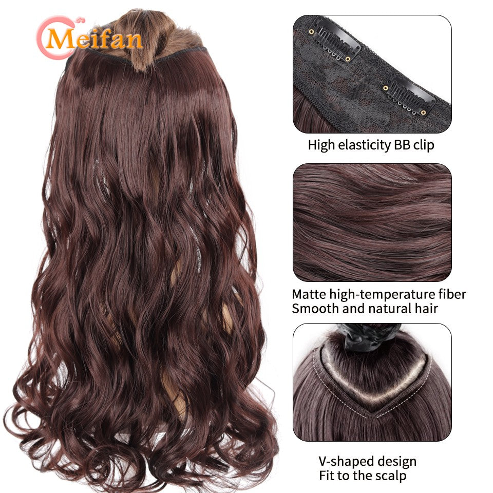 ?V-Shaped Clip in Extensions Synthetic 4-Clips Wavy Hair Extensions Brown Black One Piece Extensions for Women Daily Wear