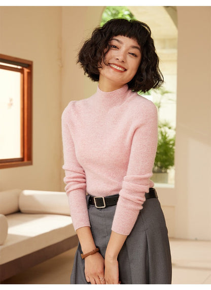 Autumn and winter new women's 100% pure cashmere semi high neck pullover sweater knitted slim fit hot selling women's top