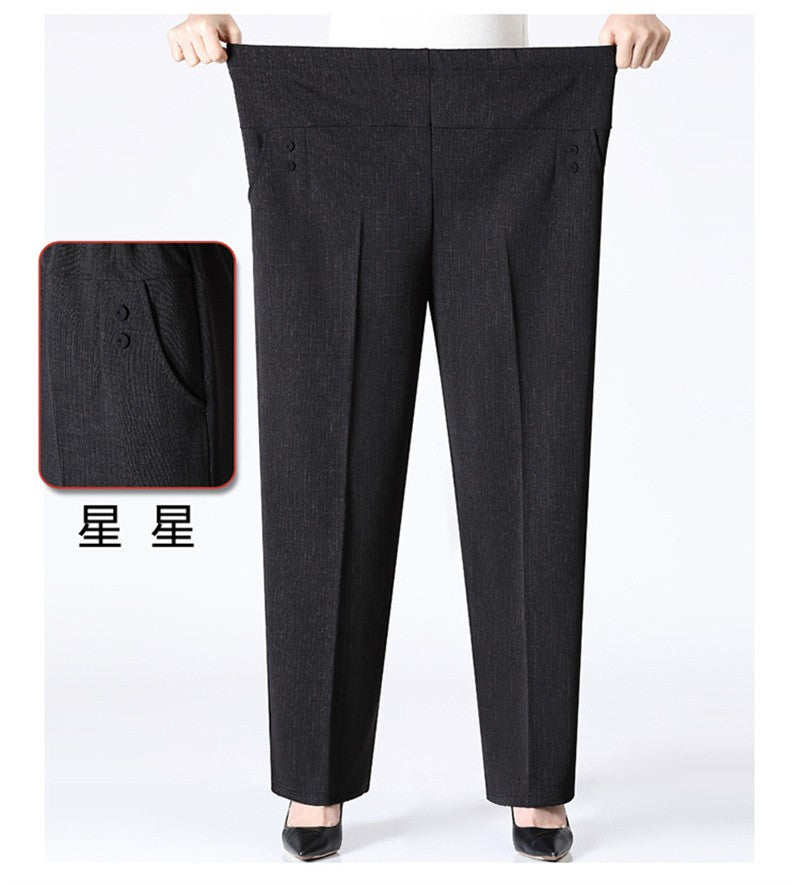 6XL 7XL 8XL Middle-aged Elderly Women's Trousers Spring Autumn Elastic High Waist Straight Pants Mother Winter Warm Fleece Pants