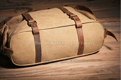Vintage Military Canvas + Genuine Leather Men Shoulder Bag Sling Crossbody Bag Tote Handbag Men Canvas Messenger Bag  Leisure