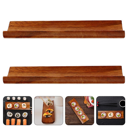 2pçs Banco de Sushi de Madeira Bandeja de Sushi Prato de Servir Resistente ao Desgaste Bandeja de Sobremesa Tábua de Aperitivos Barco de Exibição de Sashimi para Casa