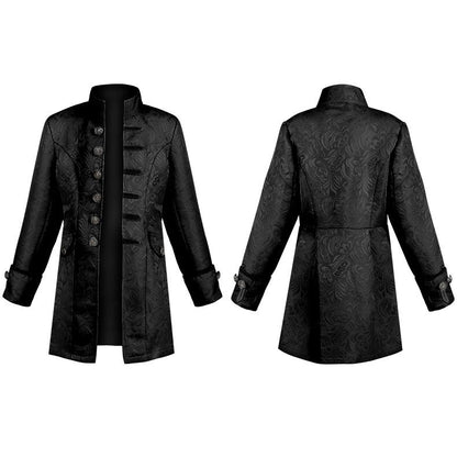 Medieval Jacket Costume Boys Prince Jacquard Stand Collar Larp Vicking Victorian Renaissance Stage Performace Jacket Coat
