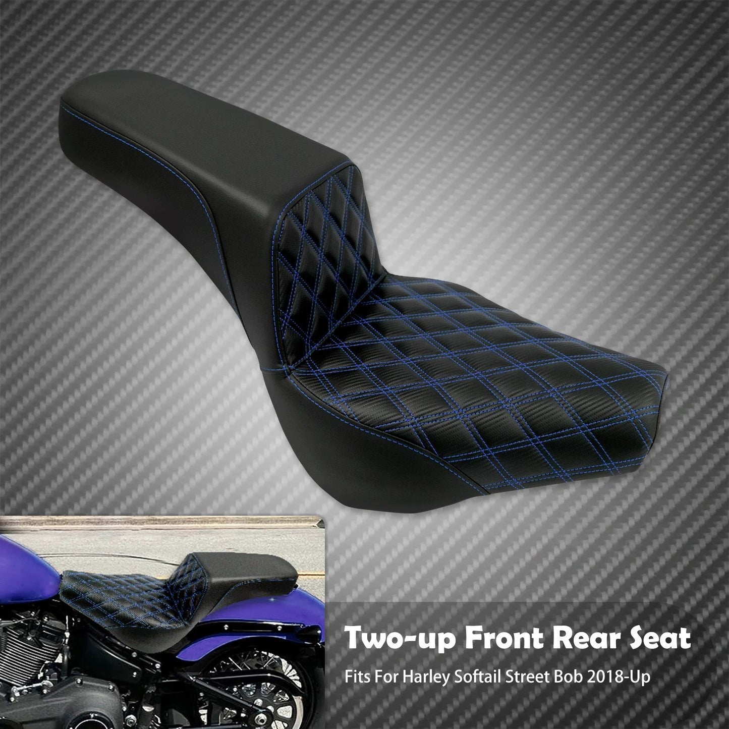 Assento Dianteiro Traseiro de Couro Preto Para Piloto e Passageiro de Moto Harley Softail Street Bob FXBB 2018-2024 2025