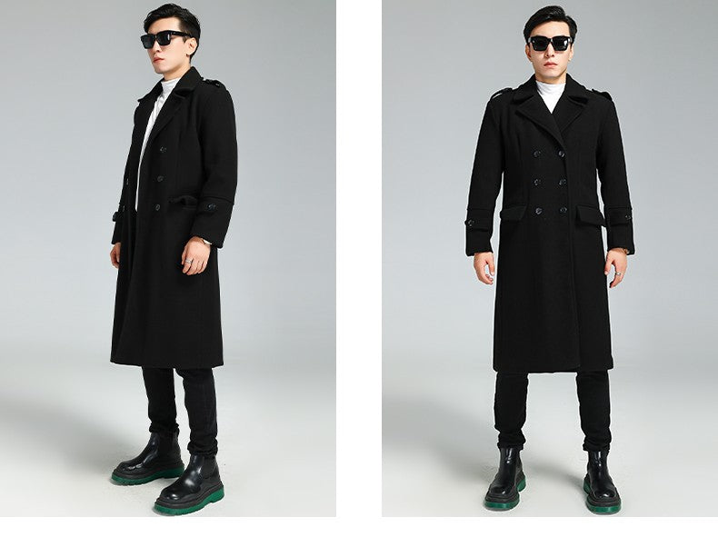 Nerazzurri Autumn Winter Long Elegant Luxury Chic Navy Blue Warm Woolen Coat for Men Double Breasted Wool & blends Overcoat 2023