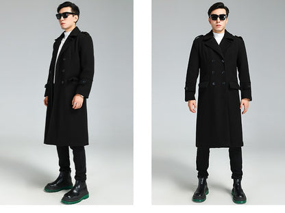 Nerazzurri Autumn Winter Long Elegant Luxury Chic Navy Blue Warm Woolen Coat for Men Double Breasted Wool & blends Overcoat 2023