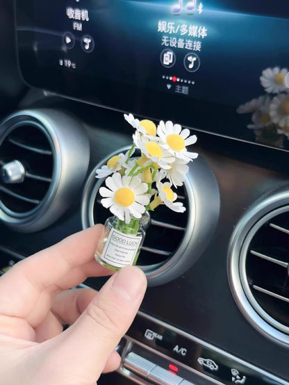 Enfeites de clipe de saída de ar do console central do carro, flores simuladas, clipe de carro, enfeites de vaso de vidro de jasmim, respira bebê para meninas, decorações