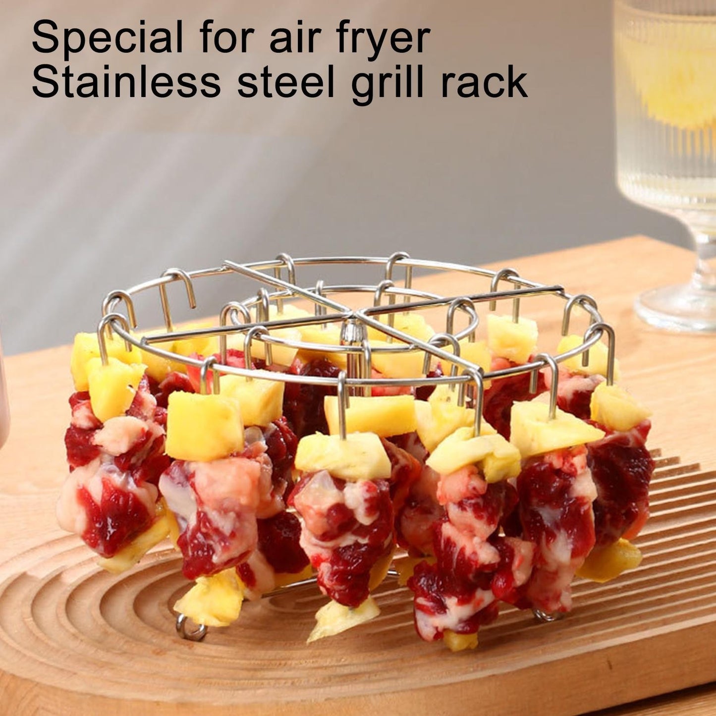Stainless Steel Grill With 24 Skewers Air Fryer Stand Can Air Fryer Skewer Rack Stainless Steel Wire Rack Kitchen Gadgets Grill