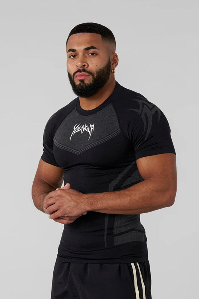 New YOUNG LA Men's Fitness Sports T-shirt Tights Men High Elastic Training Clothing Short Sleeve Tops Fitness Thirts For Men