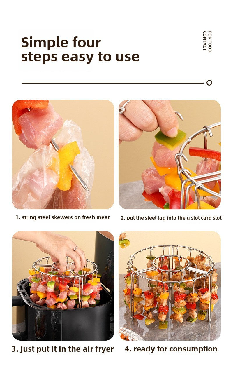 12/24/48 Skewers  Air Fryer Stainless Steel Grill Vertical Skewer Hanging Oven Kebab Rack Kebab Holder Kitchen Gadgets Grill