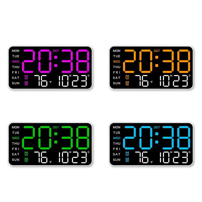 LED Alarm Clocks Brightness Adjustable 12/24H Clock Large Digital Wall Clock Week Date Temperature Display Voice Control Table