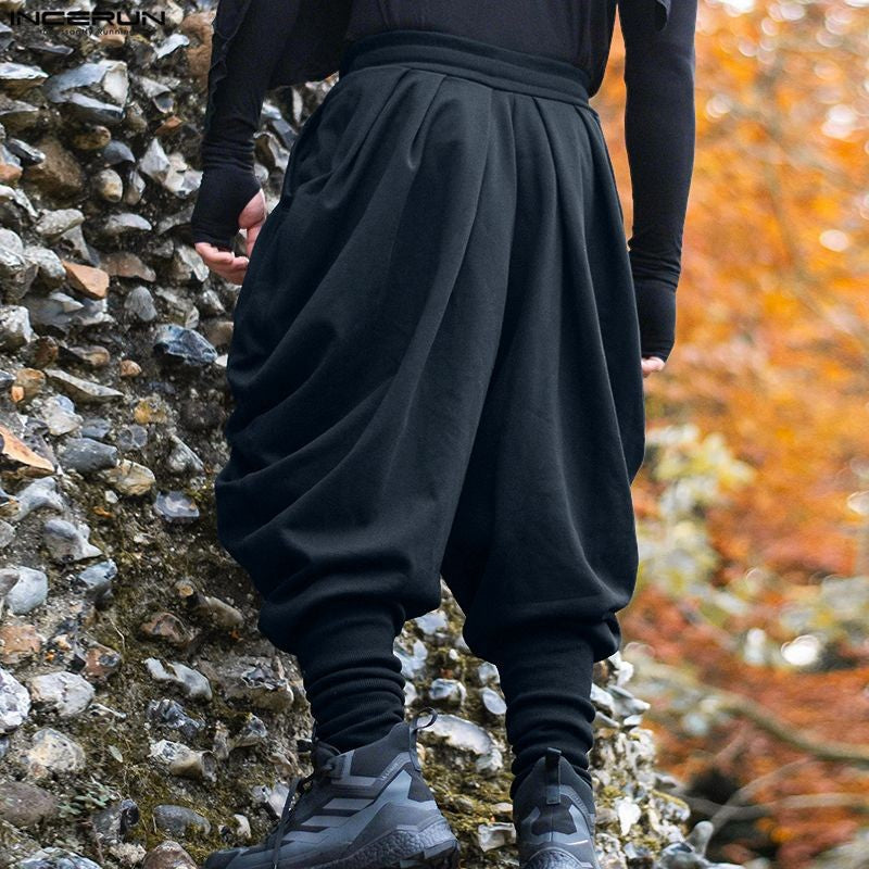 INCERUN Men Pants Solid Color Drawstring Joggers Casual Male Harem Pants Streetwear Loose Fashion Leisure Trousers Men S-5XL