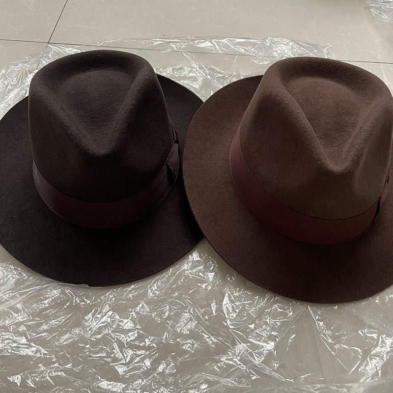 New British 100% Wool Felt Hat Men Fedora Big Size Raw Edge Brim Satin Lined Gangster Hat Premium Quality