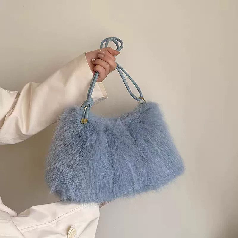 Fashion Luxury Faux Rabbit Fur Plush Shoulder Bag High-End Women's Tote Handbag for Stylish Gift Sending