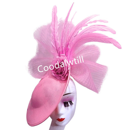 Navy Mesh Fascinator Wedding Women Hat Ladies Royal Ascot Headpiece For Festival Party Pillbox Cap Flower Headwear Church Event