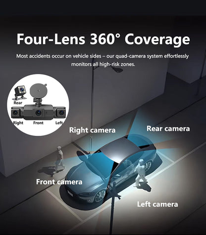 Câmera Veicular 4 Canais 360° Carro DVR Black Box 128G Câmera Frontal Esquerda Direita Traseira Gravador de Vídeo G-Sensor Monitor de Estacionamento 24H