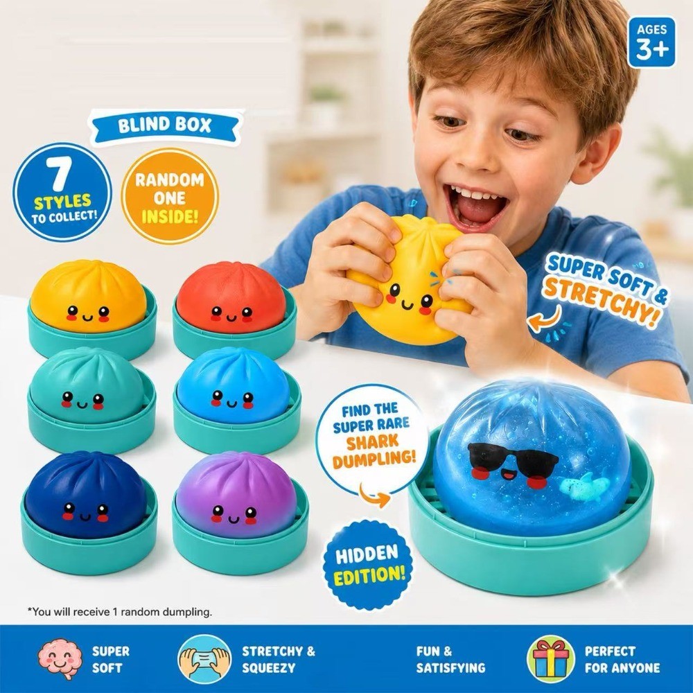 Glitter Shark Dumplings Squishy Toy Soft Slow Resilience Mini Buns Fidget with Steamer Steamed Stuffed Bun Pinch Le
