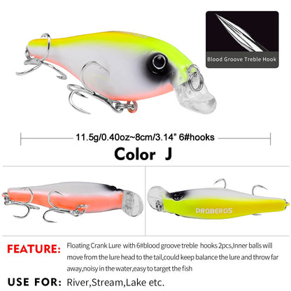 PROBEROS 1pc Simulation Floating Crankbait Fishing Lure, 11.5g Bionic Artificial Wobbler Bait, Fishing Accessories For Bass Pike