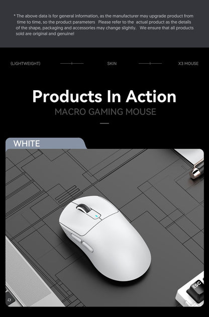 Mouse gamer sem fio 3-mode macro Attack Shark X3orX3Pro PixArt 1K/4K leve, 26K DPI PAW3395, adequado para laptop/Win/Mac