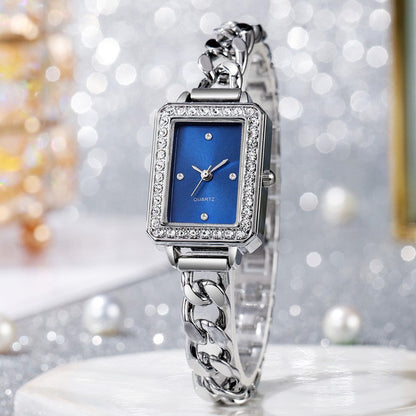 Ladies' Fashion Diamond Set Square Diamond Dot Scale Dial Steel Belt Chain Strap Quartz Watch