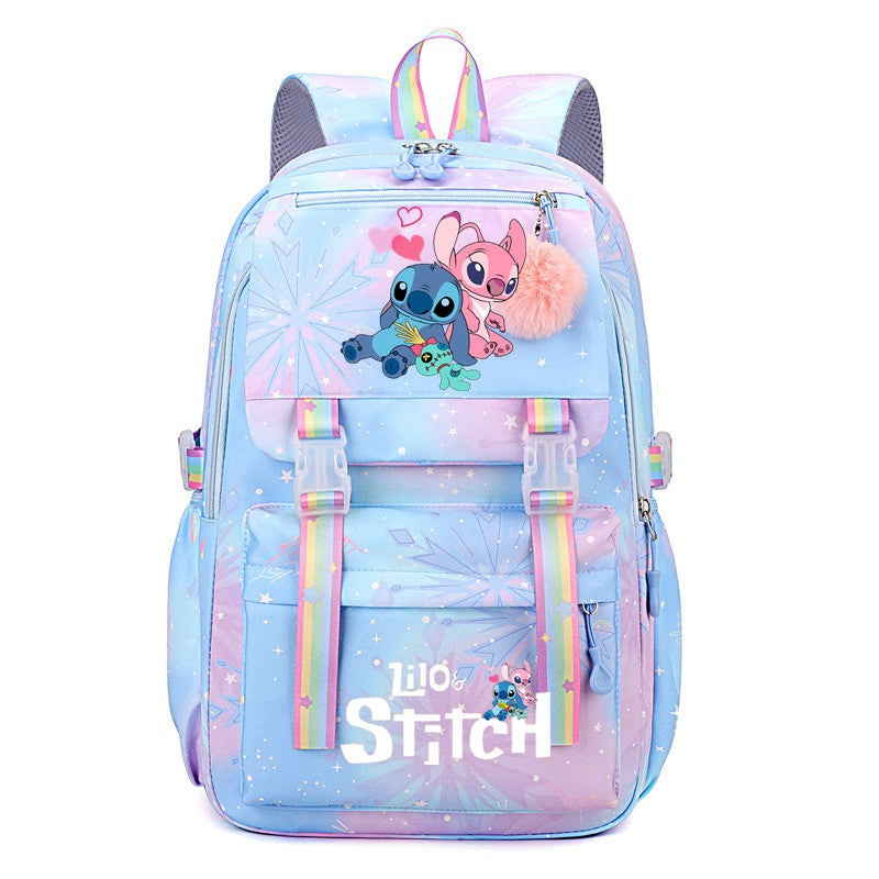 Mochila Stitch de Grande Capacidade, Mochila Casual Fofa de Nylon, Mochila Escolar de Desenho Animado, Mochila Casual para Viagem e Deslocamento para Meninas