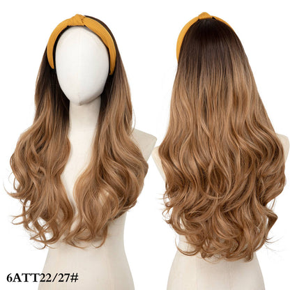 Peruca de Cabelo Sintético Longo Ondulado com Faixa Feminina Ombré Castanho Preto Loiro Cosplay Natural Resistente ao Calor Meia Peruca para Mulheres
