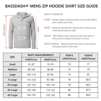 Camisa de Pesca Masculina BASSDASH com Zíper 1/4 UPF 50+ Secagem Rápida Manga Longa Proteção Solar FS24M