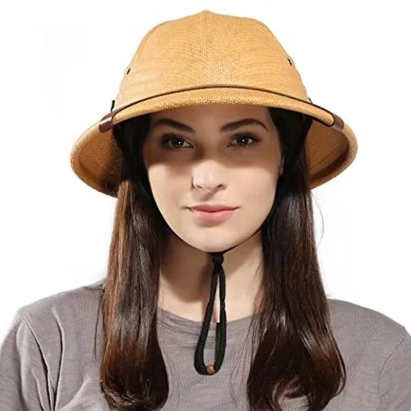Chapéu de palha de verão masculino RUHAO, chapéu de sol, chapéu de sol, chapéu de balde de remo para pai, chapéu de minerador de selva safari, boné britânico de soldado britânico, boné de exército