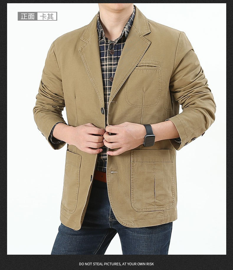 Men Blazer Middle-aged Loose Men Fashion Business British Style Casual Suit Three Button Cotton Casual Clothes Single West Coat