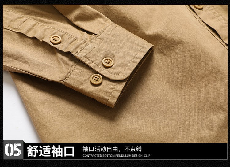 Casual Green Cargo Military Shirt Men'S Long Sleeve 2024 Spring Autumn Fashion Blouse