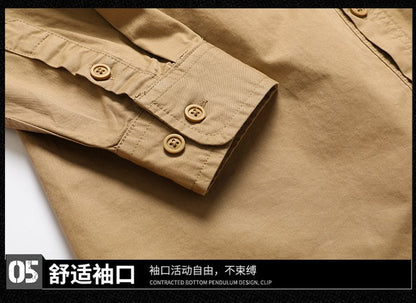 Casual Green Cargo Military Shirt Men'S Long Sleeve 2024 Spring Autumn Fashion Blouse