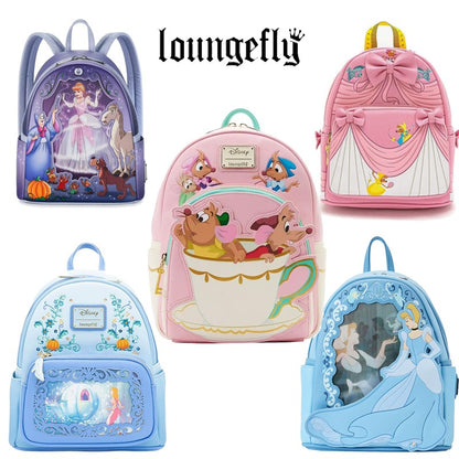 Mochila Loungefly Mini Princessa Gus e Jaq Teacup 70º Aniversário Lenticular Série Cinderela