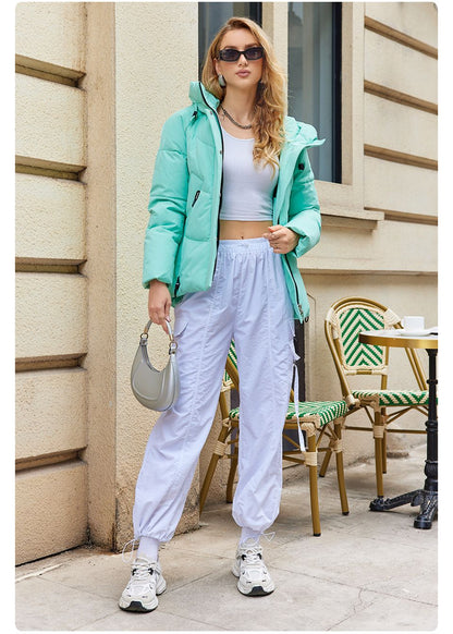 GASMAN 2023 Winter Down Jacket Women Short Classic zipper Design Pocket Stand Collar Hooded Slim Coat Women Parkas  83319