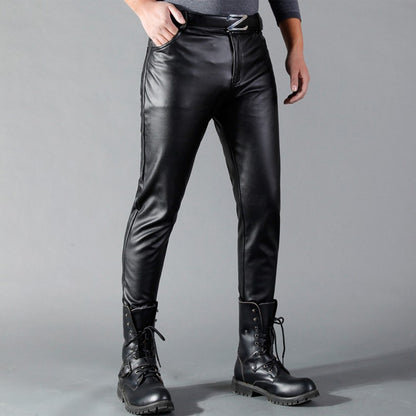 Men's Leather Pants Skinny Fit Elastic Fashion PU Leather Biker's Trousers Nightclub Party & Dance Pants Thin