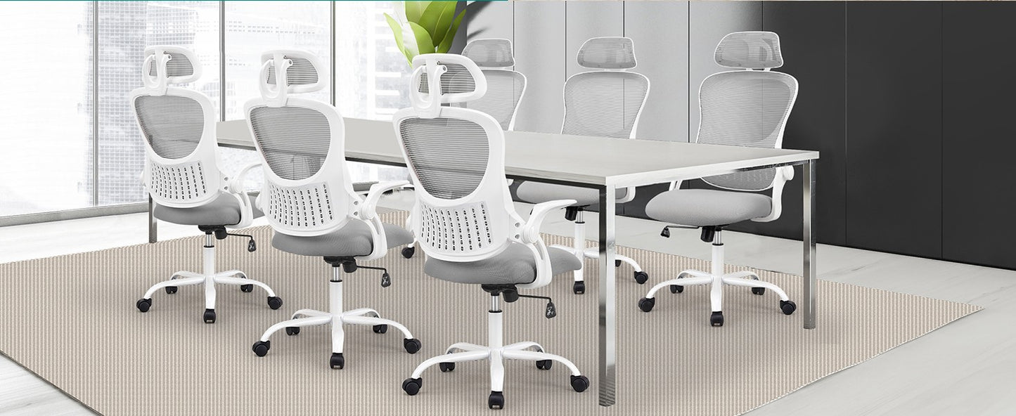 Cadeira de Escritório Ergonômica de Malha JHK com Braços Articulados, Apoio de Cabeça Ajustável e Suporte Lombar Confortável para Escritório Doméstico