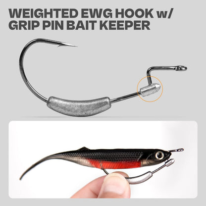 Anzóis de Pesca FishTrip com Pesos e Suporte de Isca Moldado, Equipados com Anzóis de Pesca EWG para Verme (Anti-Enrosco) para Água Salgada