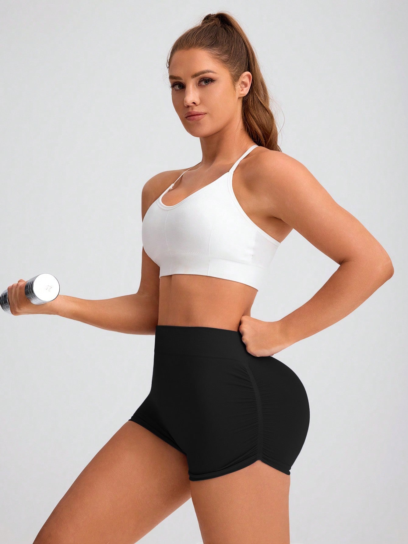 2Pcs Women High Waist Workout Fitness Yoga Shorts Gym Push Up Yoga Leggings Scrunch Butt Seamless Sports Shorts