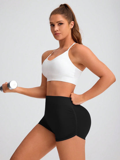 2Pcs Women High Waist Workout Fitness Yoga Shorts Gym Push Up Yoga Leggings Scrunch Butt Seamless Sports Shorts
