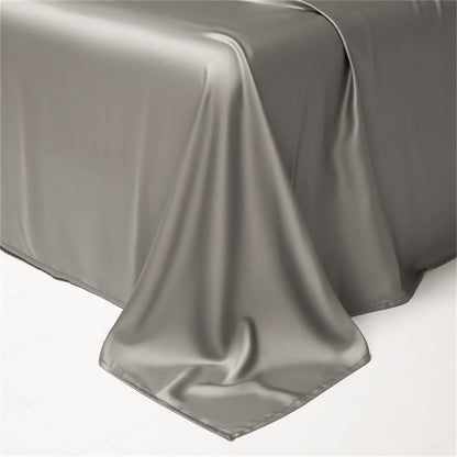 Lofuka Luxuoso Conjunto de Cama Cinza Escuro 100% Seda Pura Capa de Edredom Lençol Fronha para Sono Saudável Casal Queen King