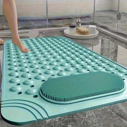 Non-Slip Bath Mat with Massage Feature Oblong Shower Floor Rug Non-Textile Water Absorbent Bathroom Mat with Suction Cups