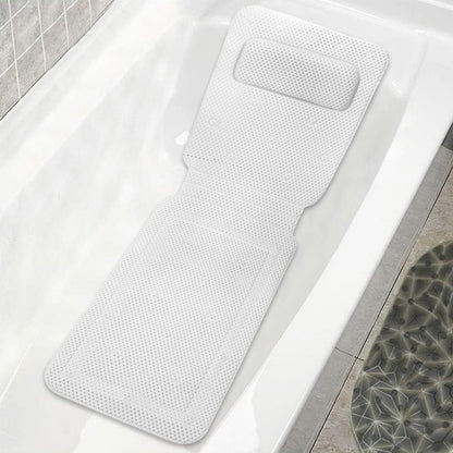 Non-slip Bathtub Cushion Mat with Suction Cup Full Body Rest Bath Pillow SPA Neck Cushion Hangable Bathroom Safety Accessories