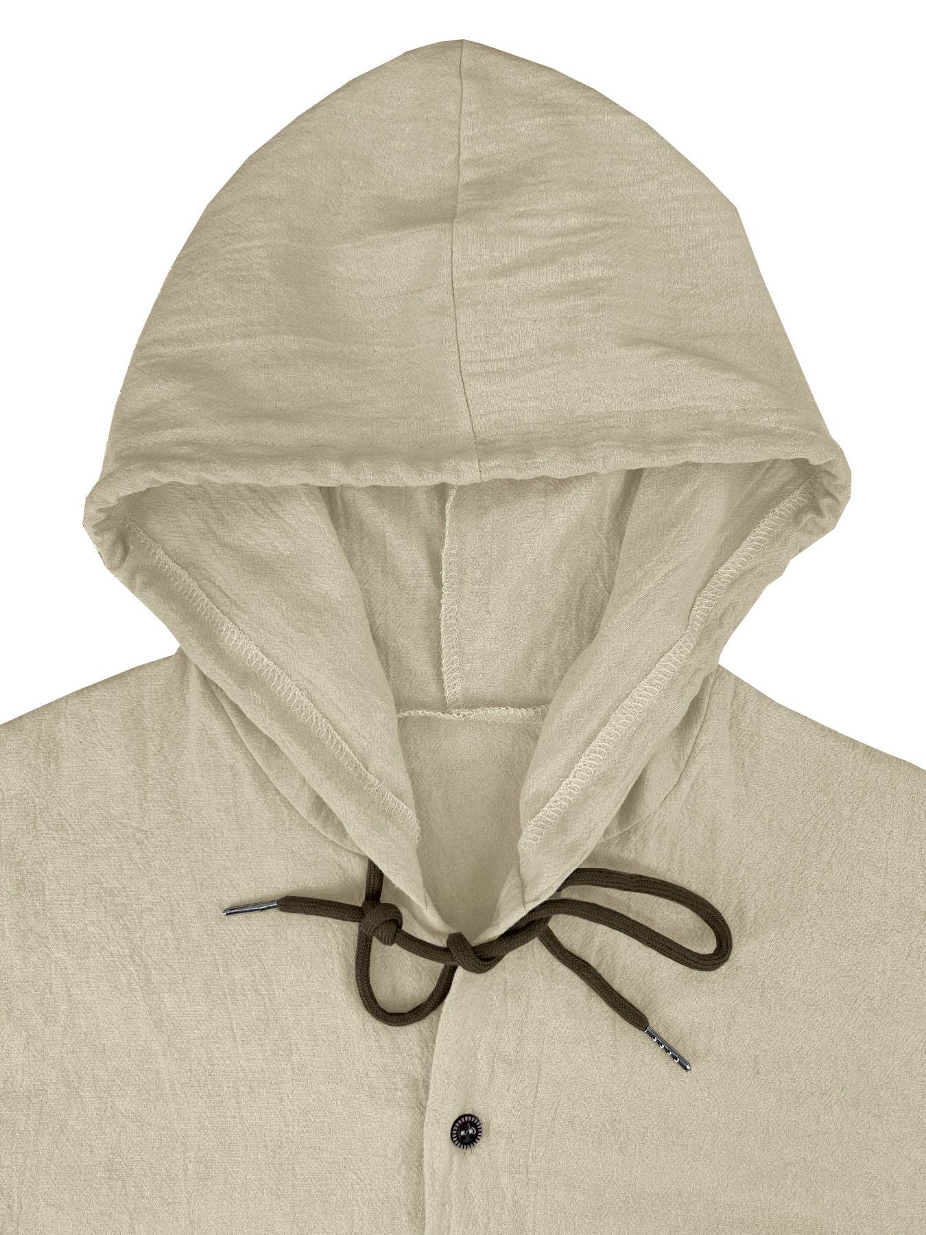 Summer Men's Cotton Linen Shirt Solid Streetwear Long Sleeve Hoodie Clothing For Men Button Tops Casual Loose Men Hooded Shirt