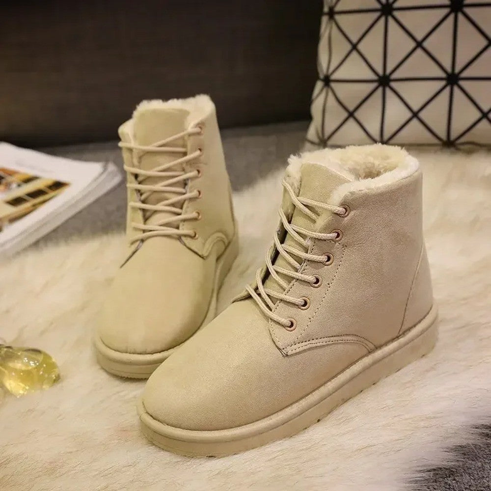 2025 Women Winter Snow Boots Warm Flat Plus Size Platform Lace Up Ladies Women's Shoes New Flock Fur Suede Ankle Boots 36-42