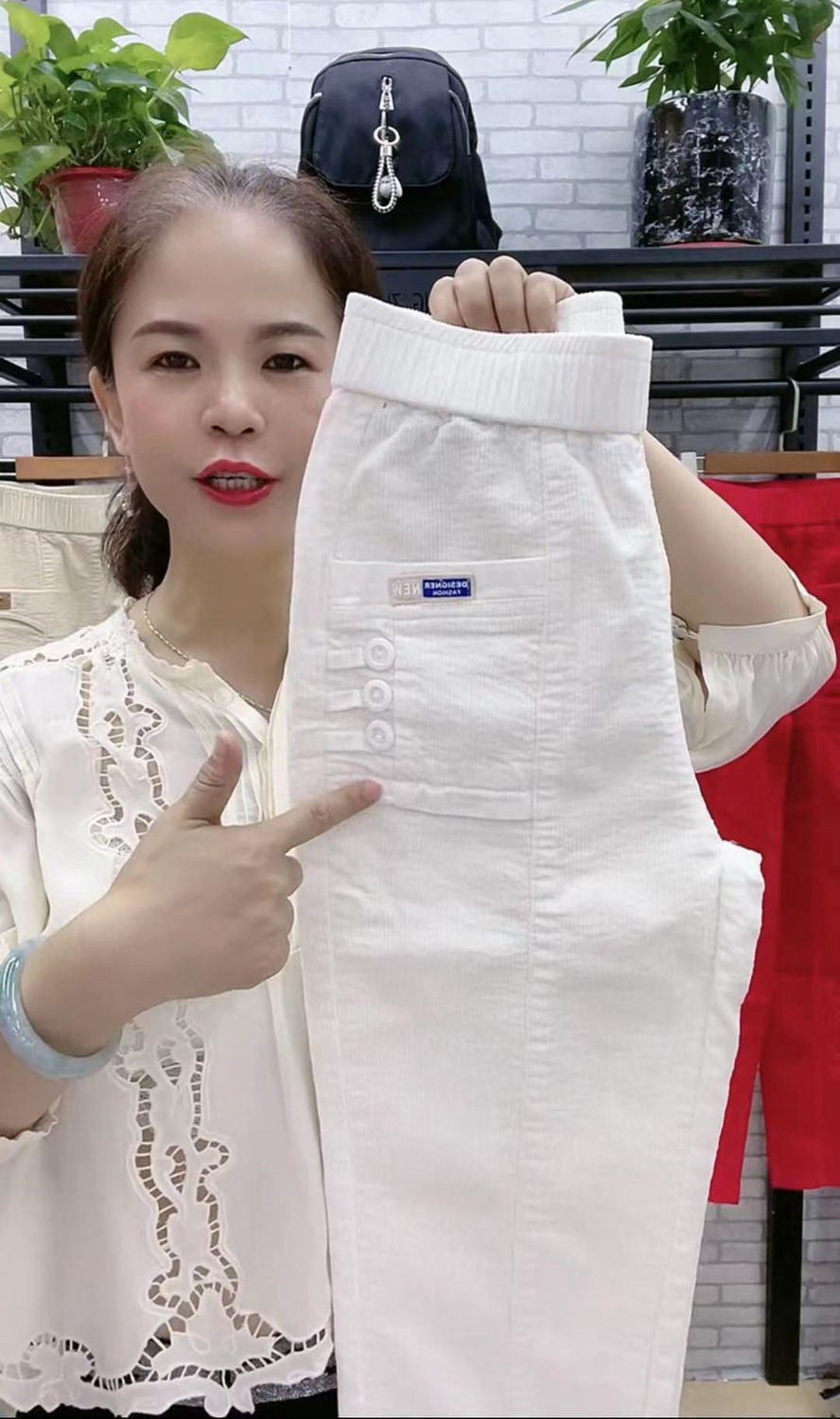 Women Warm Spring Winter Button Pockets Ruffles Vintage Big Large Plus Sizes Casual Party Fashion Loose Pant