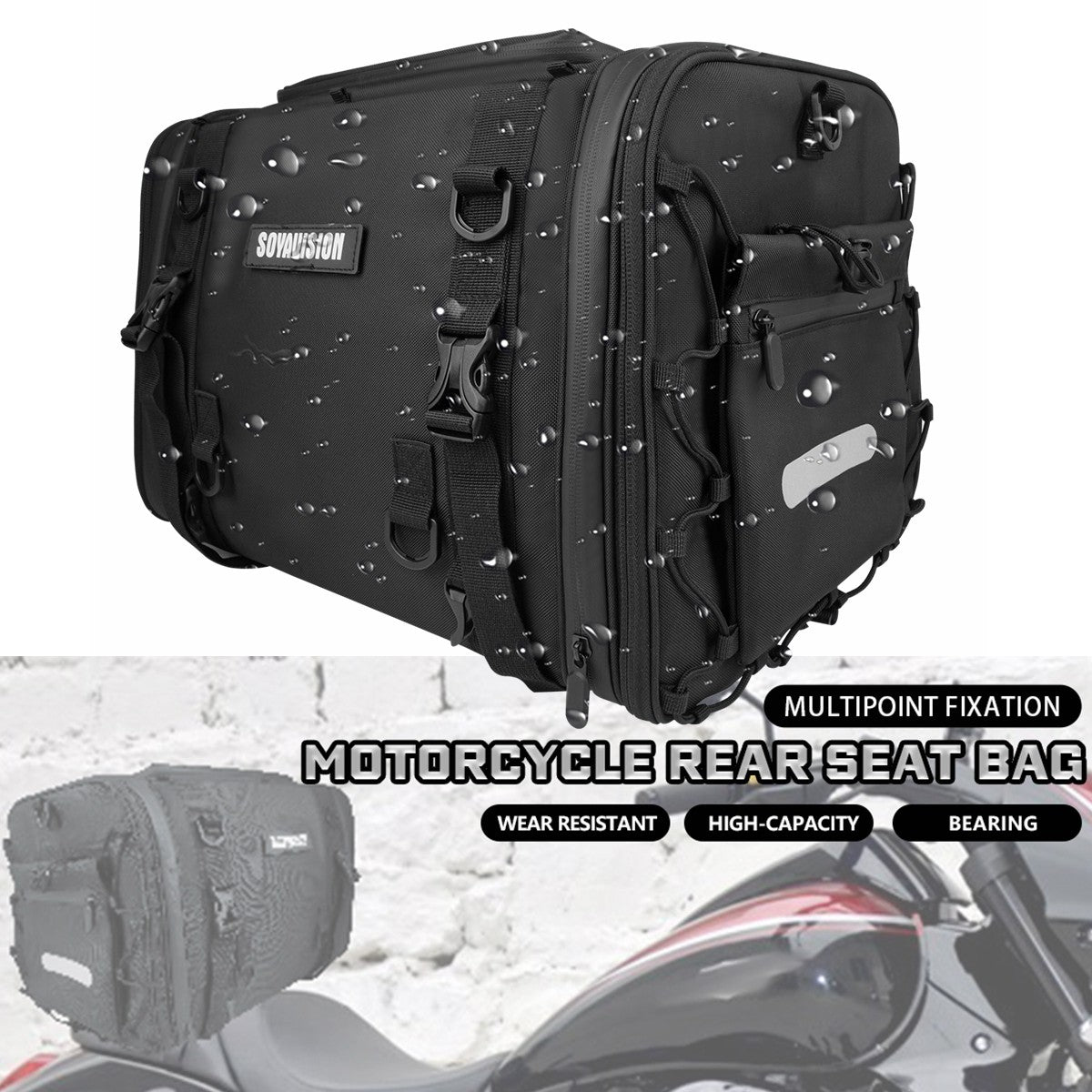 Motorcycle Tail Bag Waterproof 20L-60L Expandable Back Seat Saddle Bag Luggage Pannier Motorcycle Accessories Rider Backpack